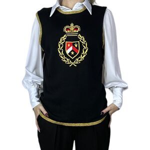 Vintage Anne Klein II Embroidered Crest Sweater Vest 80's Luxury Academia Large